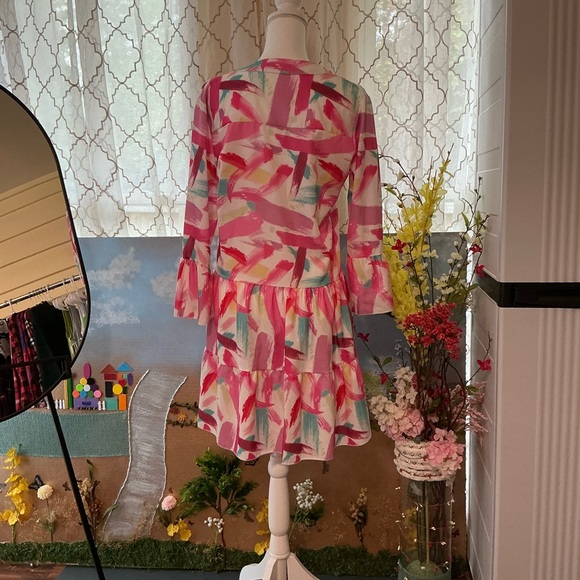 Chic Pink and White Midi Dress - Picture 3 of 4